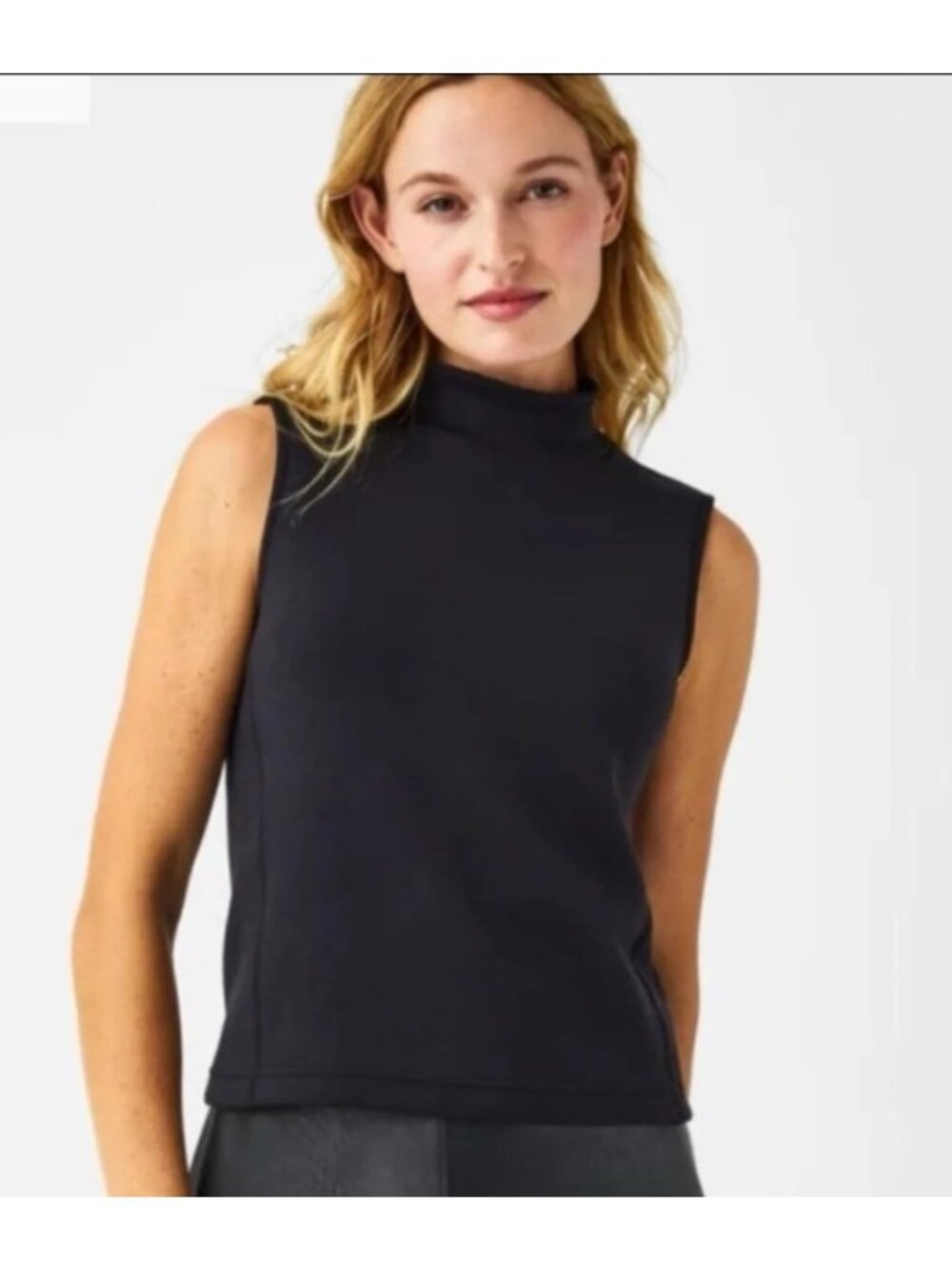 NEW Spanx Air Essentials Mockneck Sleeveless Blouse Top Black Lightweight Casual